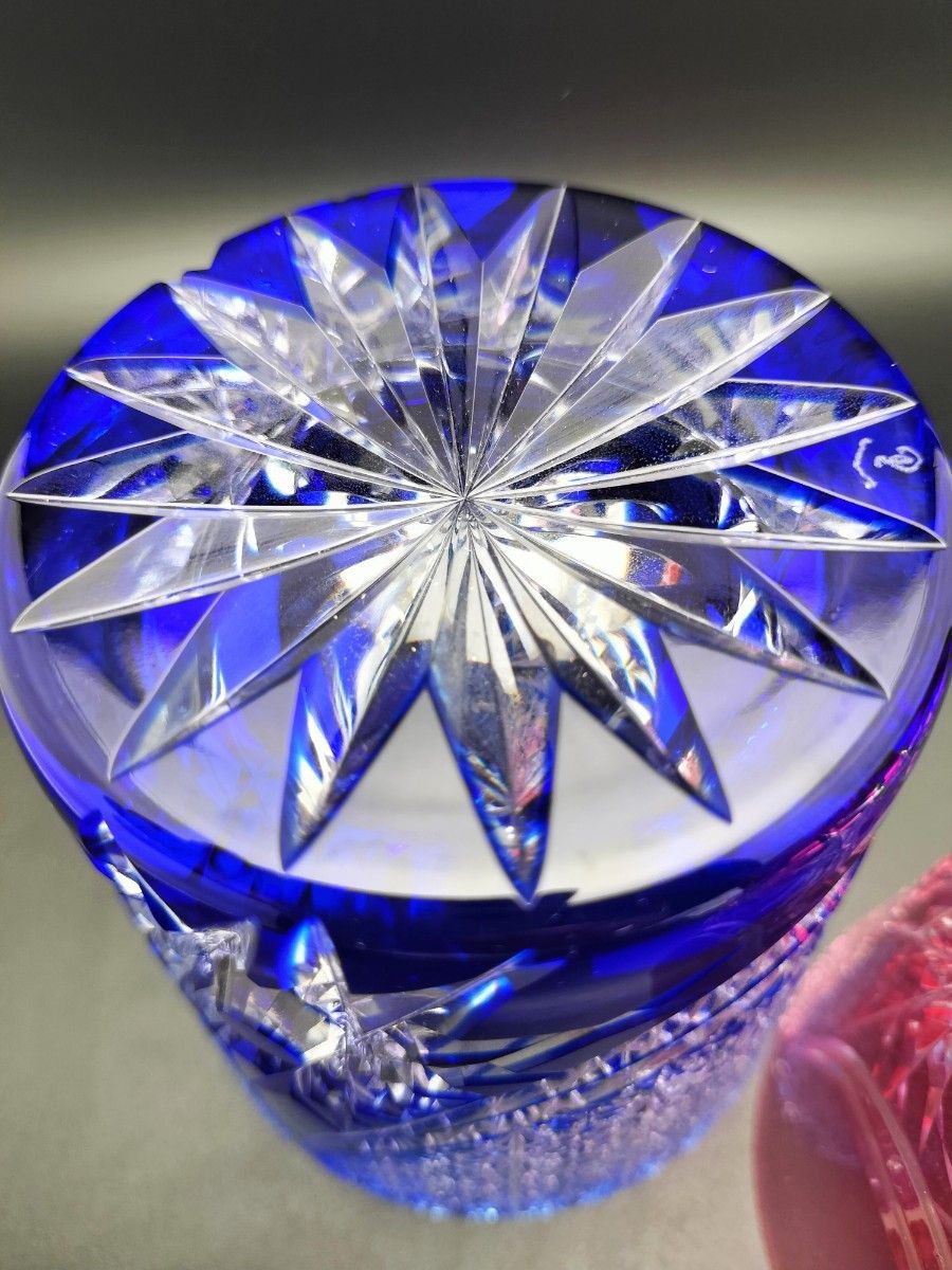江戸切子 瑠璃色被せクリスタル 飾 中皿 【 黒川 昭男 作品 】 江戸