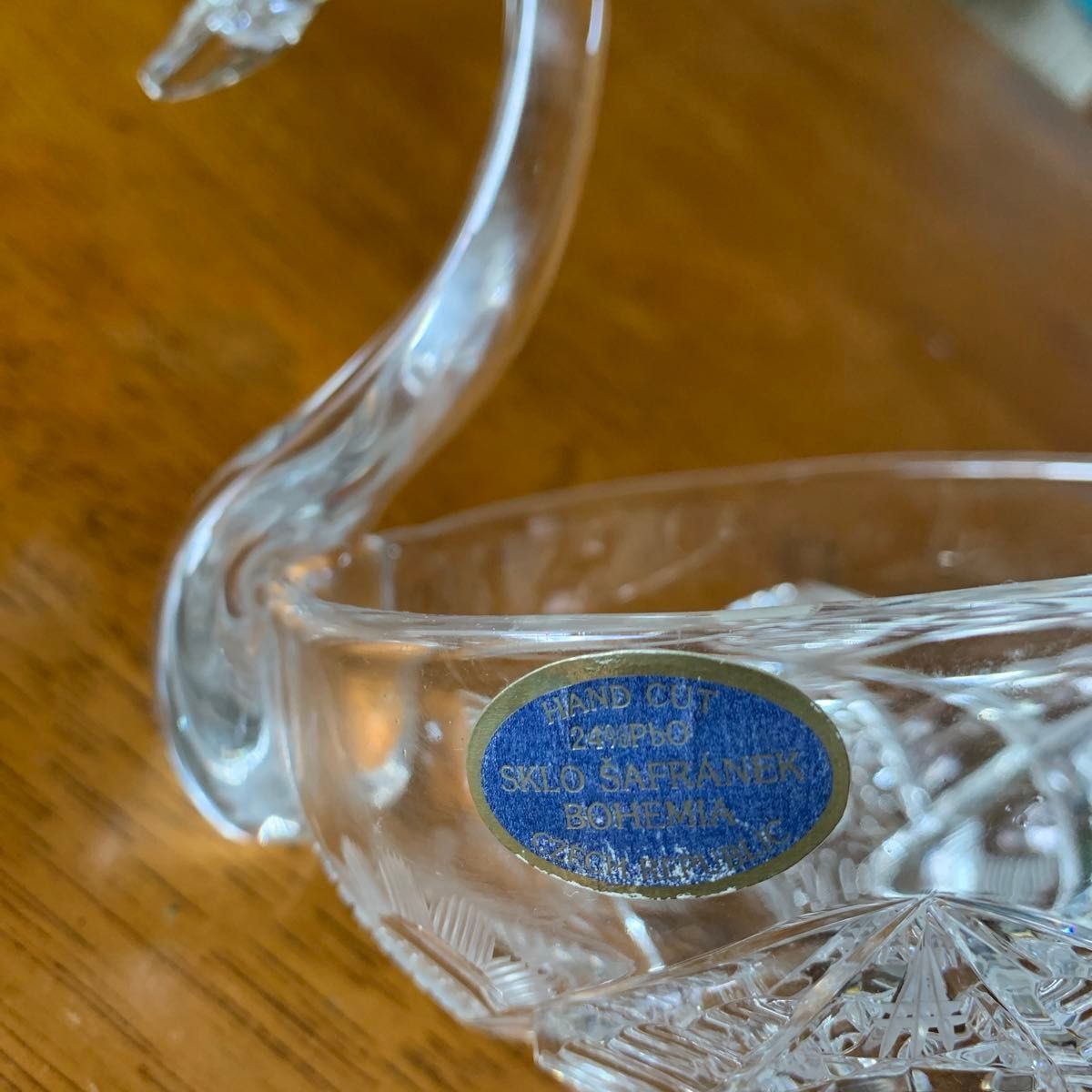 ボヘミア クリスタル ガラス 小物入れ ドレッシング小鉢 スワン