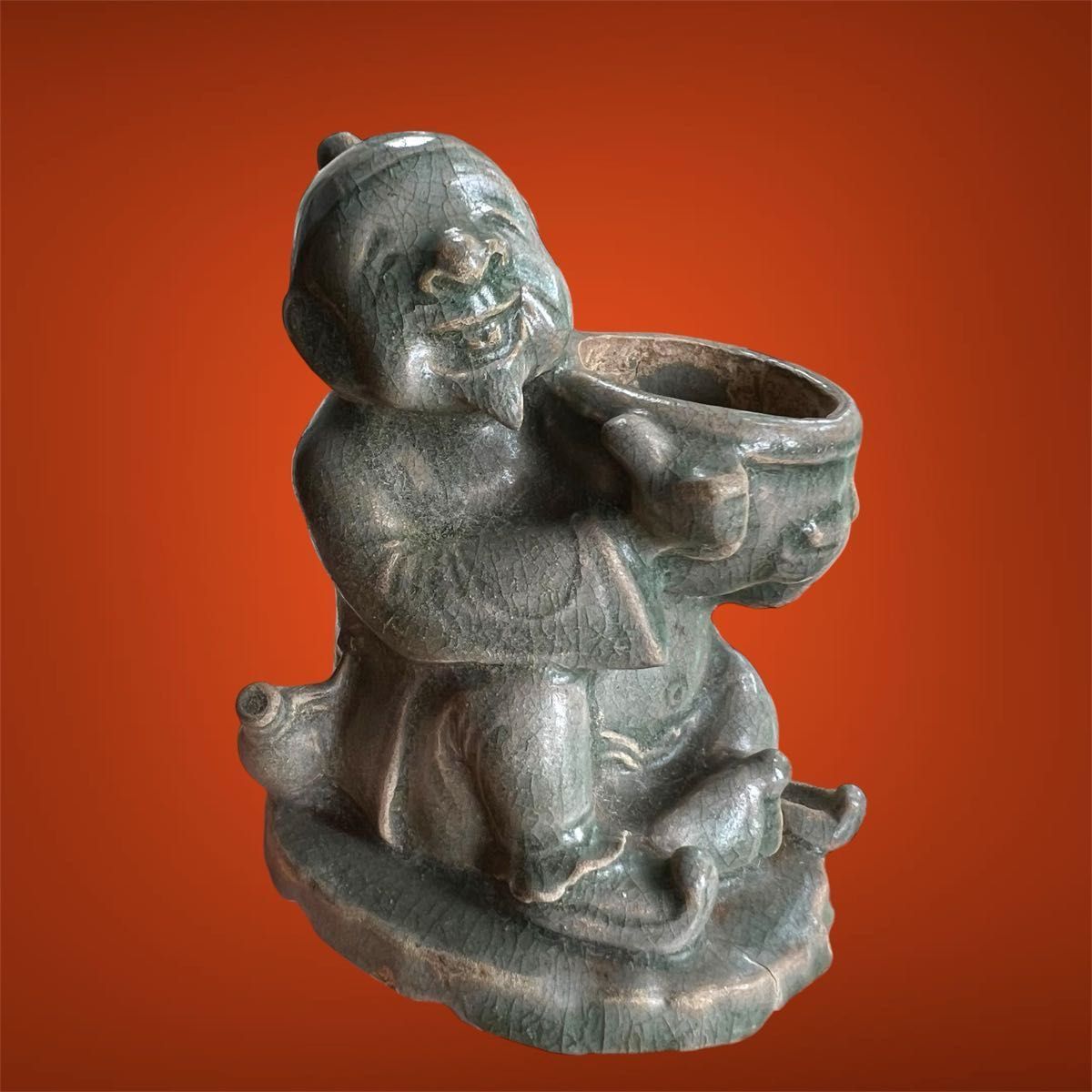 李朝骨董 古銅蓋青磁香炉 貫入入り 朝鮮王朝 古美術品 桐箱 コレクター