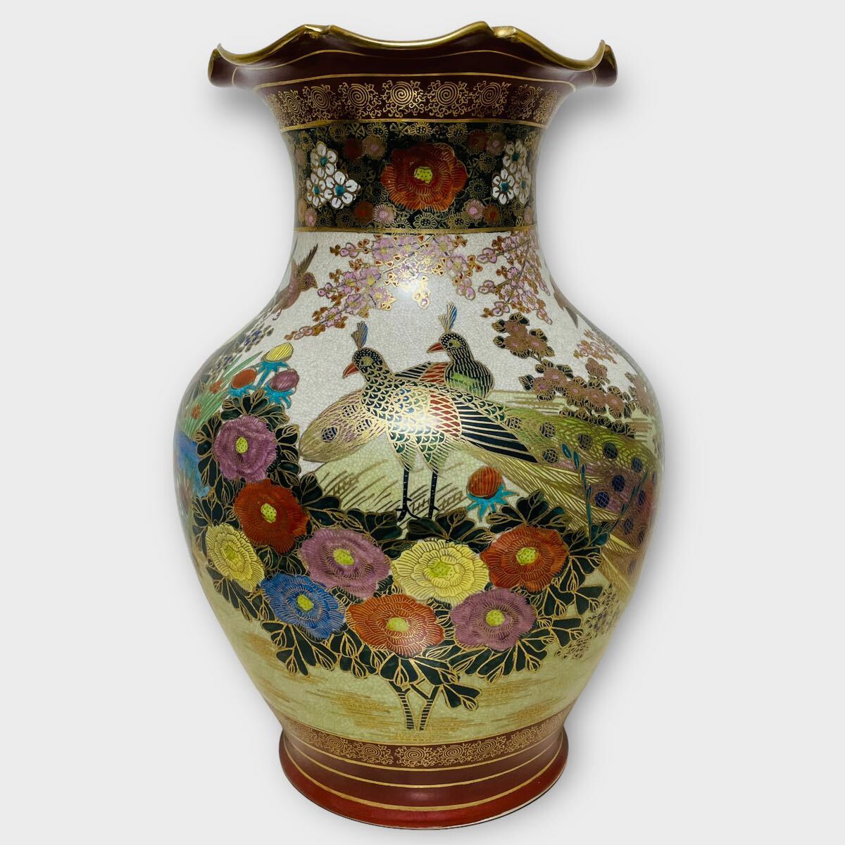 沈香壺 約130cm 薩摩焼 大壷 特大 花瓶 葵紋 飾り壺 金襴手金彩