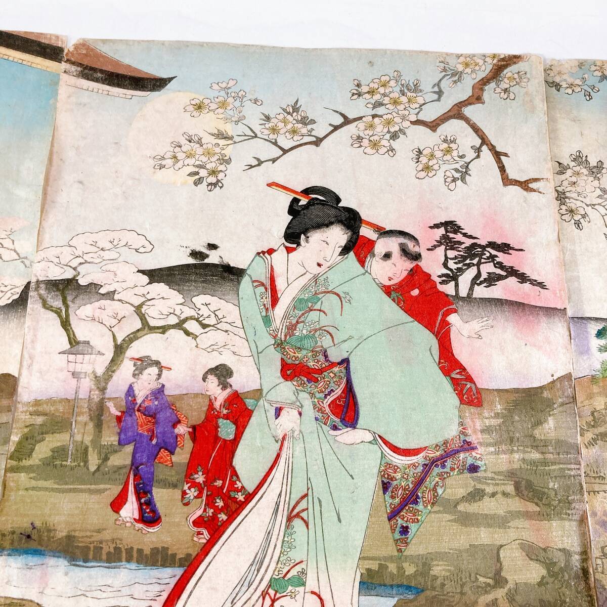 楊洲周延 「あづま 二弦琴」 大判 美人画 婦人画 浮世絵 木版画 錦絵