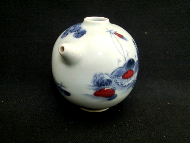 水滴□水差し「若深珍蔵」染付人物絵 唐人戦図 書道道具 水