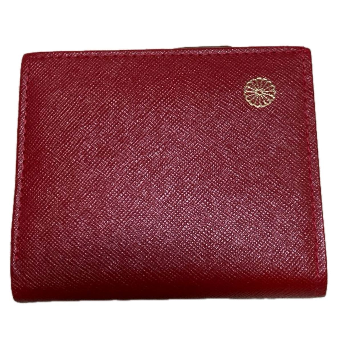 皇居 財布 美品 赤 二つ折り財布 金色ロゴ 皇居東御苑 本革 レッド