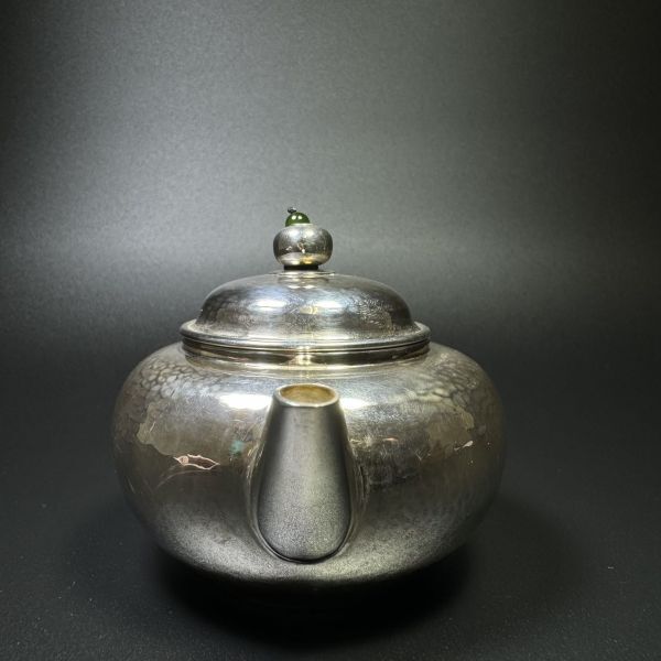 純銀製 急須 貴石 木摘 木取手 銀瓶 煎茶 純銀保証 純銀製 雲彫 釜形