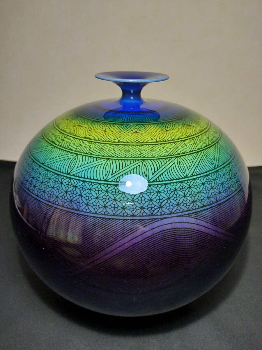 □人間国宝□三代徳田八十吉□赤文字八十吉銘□花瓶□ □人間国宝