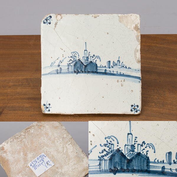 千g432 デルフト タイル 18-19世紀 阿蘭陀 オランダ レリーフ(1700年