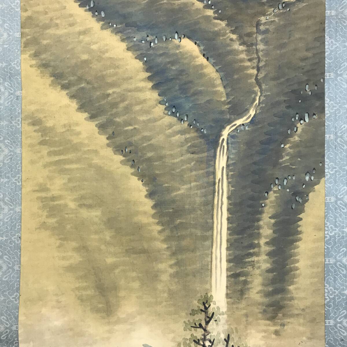 真作/福田浩湖/幽渓飛泉画賛/滝図/山水図/掛軸/名家伝来/AD-922