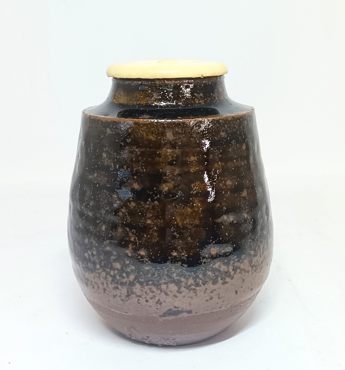 丹波陶谷 茶入 森本陶谷 造 在銘 仕覆付 幾可紋