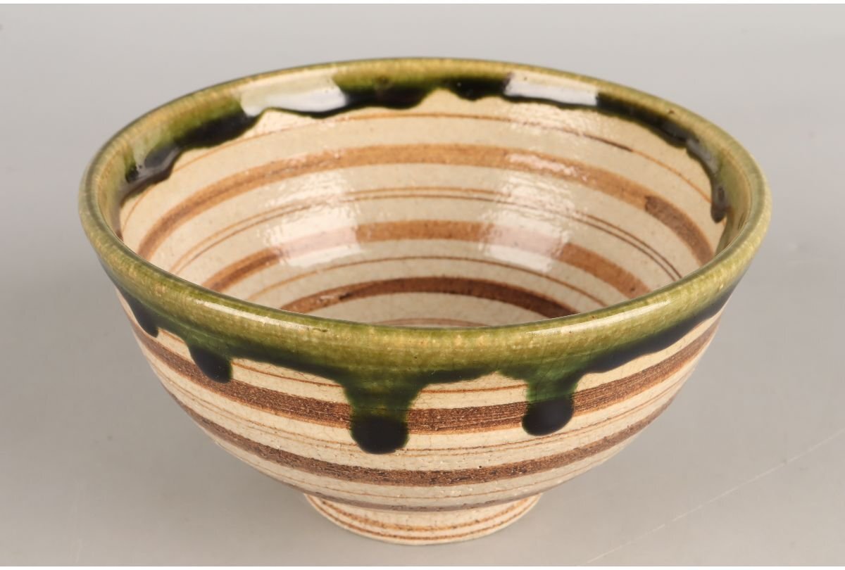 ギャラ藤]松本鐵山 造/織部茶碗/共箱/B-1857 (検索)骨董/鉢/茶道具