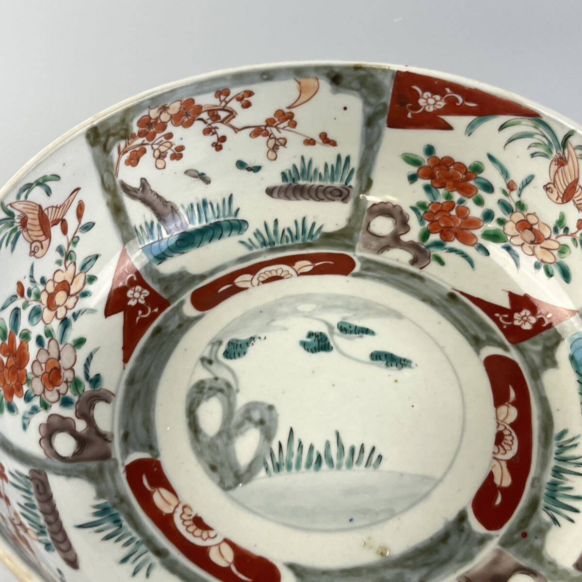 古伊万里 色絵 金彩 風景紋 八角鉢 盛鉢 時代物 古伊万里 金彩 色絵 【太