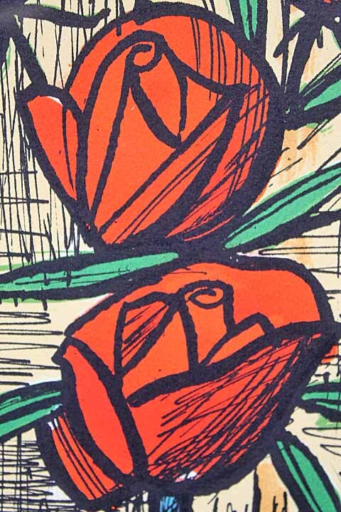 ベルナールビュッフェリトグラフ5本の薔薇直筆サイン証明書付き