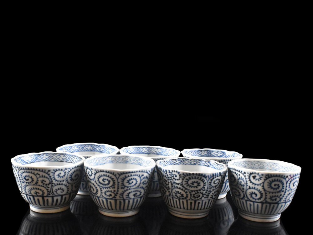 伊万里 染付 たこ唐草 猪口 5個 [B31475] 伊万里 染付 たこ唐草 猪口 5