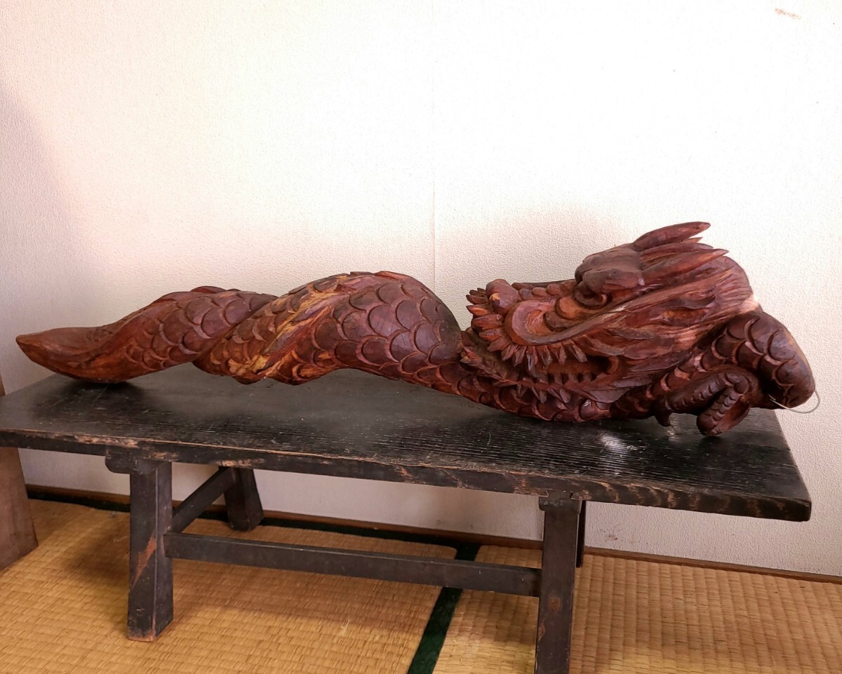 日本のアンティーク 木彫りの龍 竜 ドラゴン 木製 彫刻 置物 オブジェ