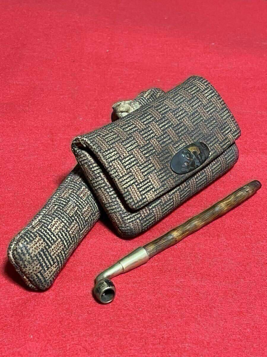 ☆希少！美品！喫煙具 煙草入れ 時代提げ物 煙管 キセル入れ 革地