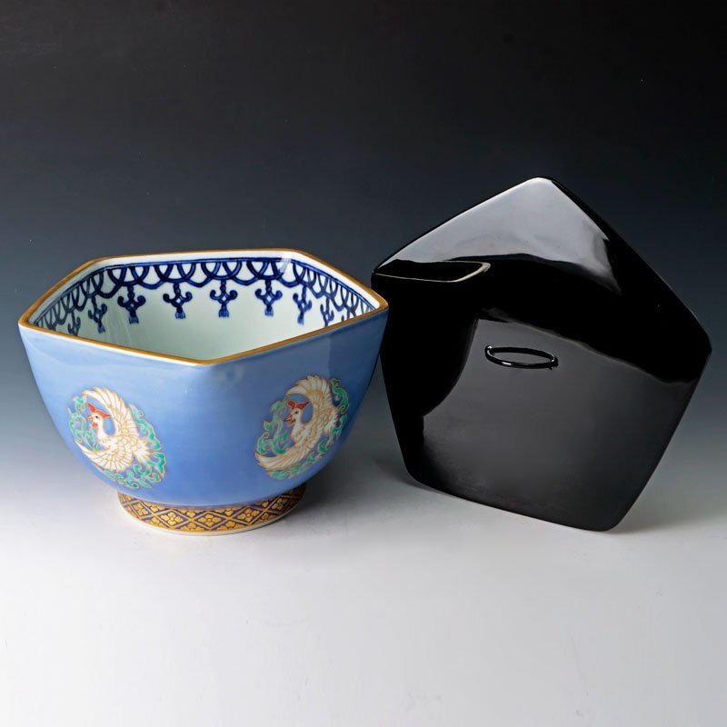 林淡幽 藍彩鳳凰五角 水指 茶道具 【公式通販】