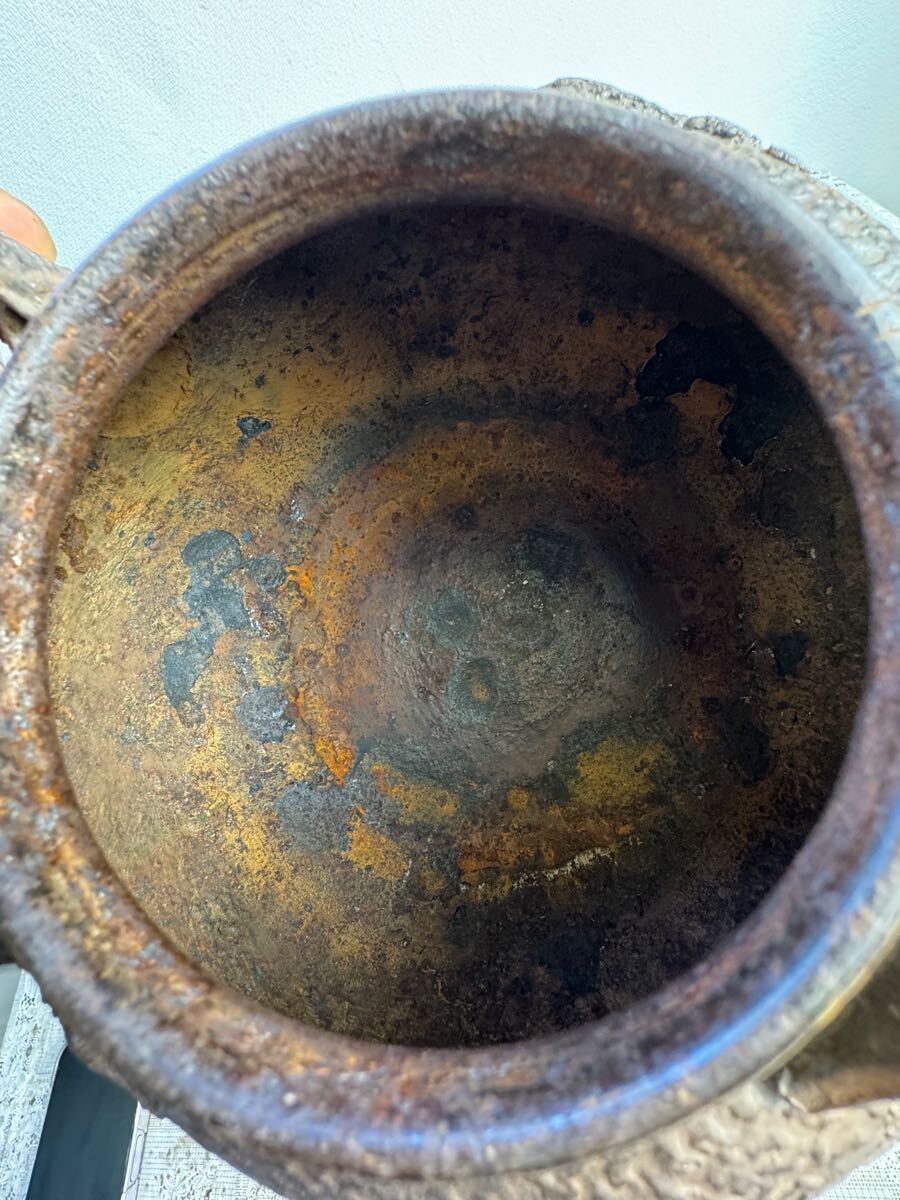 亀文堂 楼閣文銅瓶 銅蓋 亀文堂 鉄瓶 楼閣廊紋様 亀文堂楼閣文銅瓶銅蓋