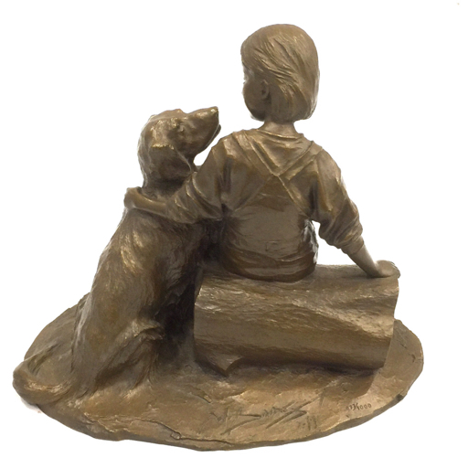 高岡作家 大道寺光弘 作 『フレンズ』 ブロンズ 少女と犬置物 重約4000