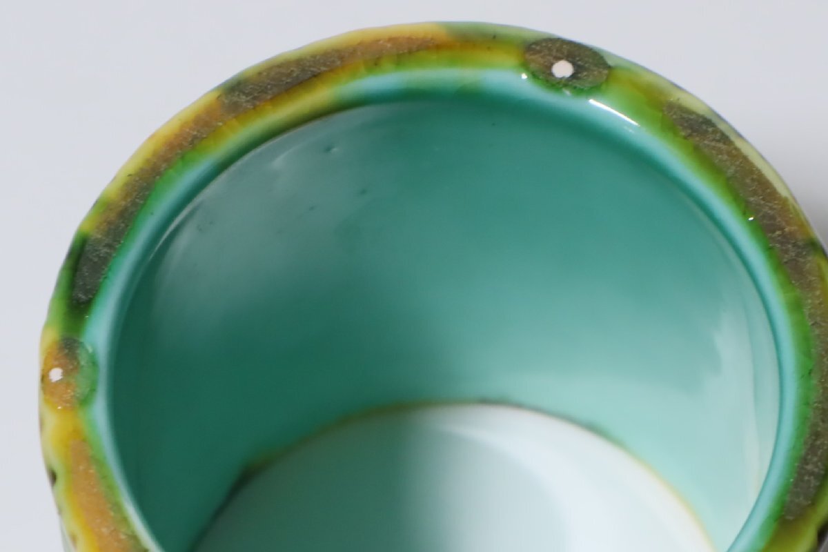 横石嘉助 三彩釉青海波蓋置 共箱 /茶道具 三彩蓋