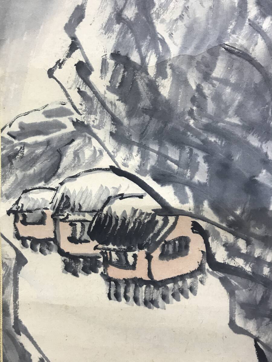 真作】絵画 利之銘 日本画10号 牛車 逸品 S132 真作】絵画 利之銘 日本