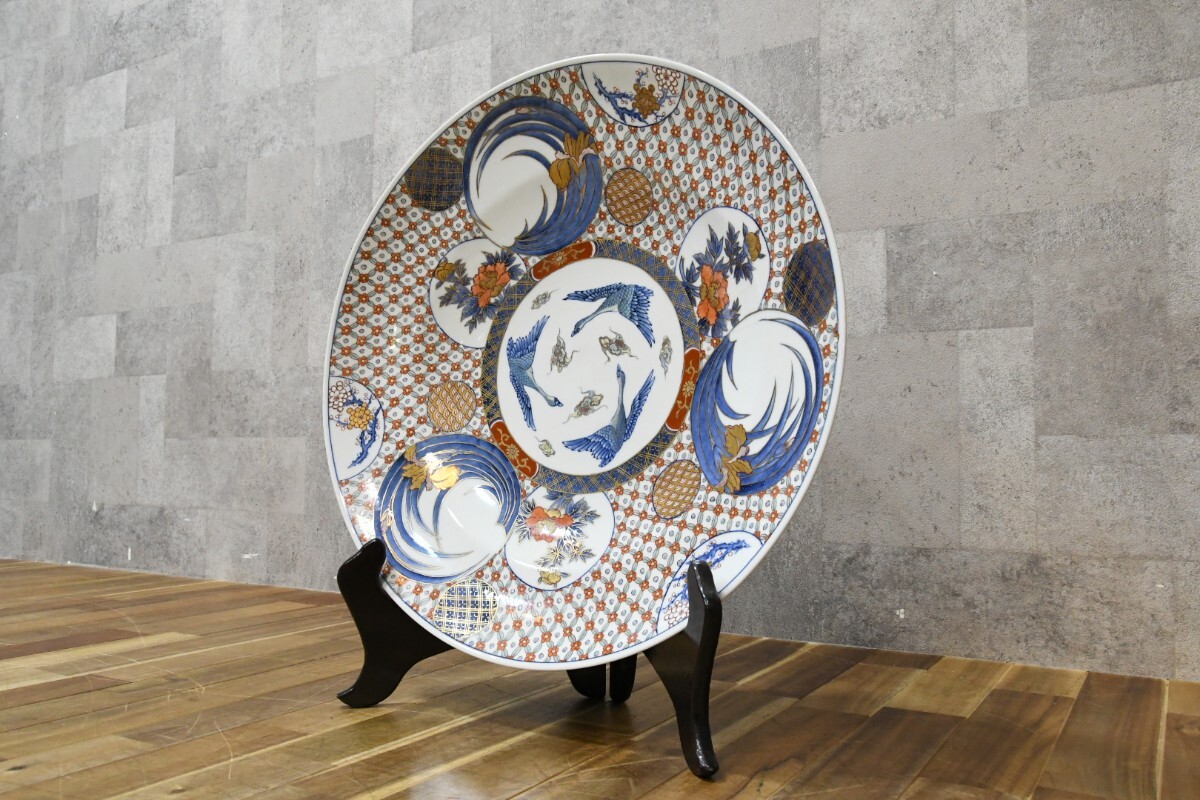 飾大皿 tr241068 金彩色絵 大皿 飾り皿 65cm 深皿 骨董 皿立て 大型