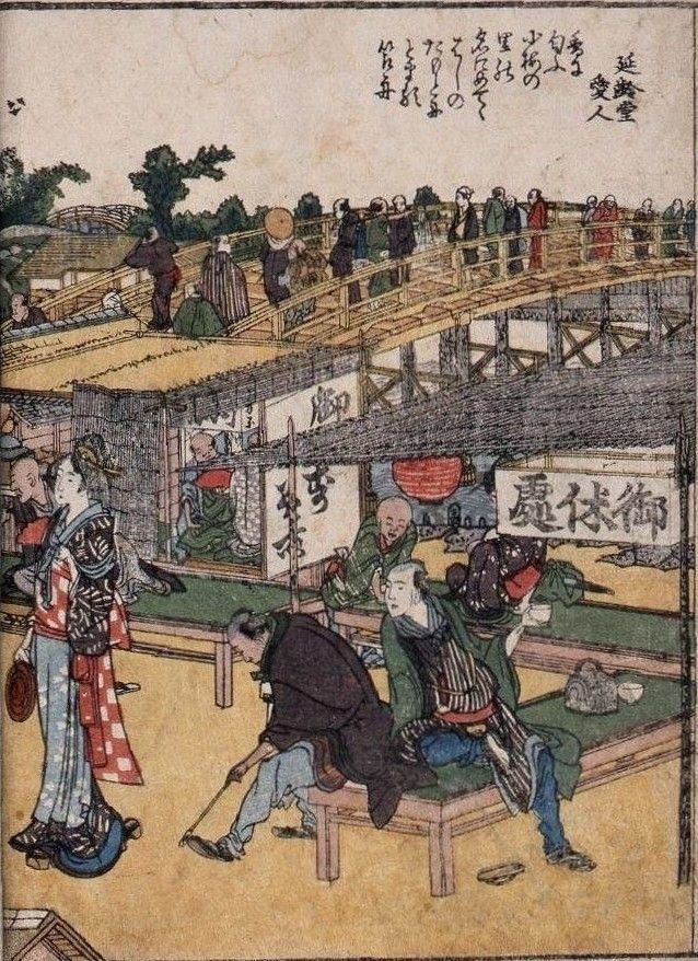 葛飾北斎作浮世絵版画「絵本隅田川両岸一覧」上巻越前和紙複製画