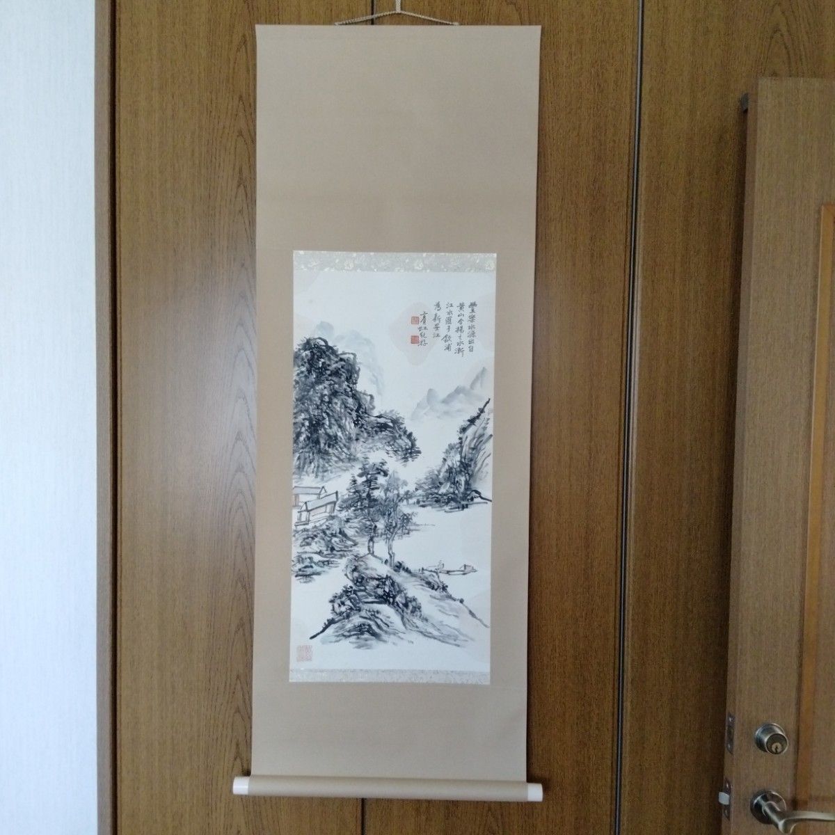中国美術/山水画//掛軸/中国近代/梁日章 掛軸 田中頼章(画) 絹本彩色