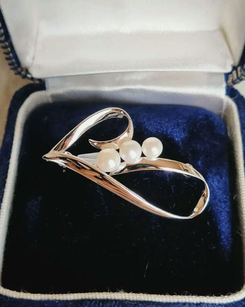 極美品】MIKIMOTO パールブローチ あこや真珠 シルバー 刻印 ハート型