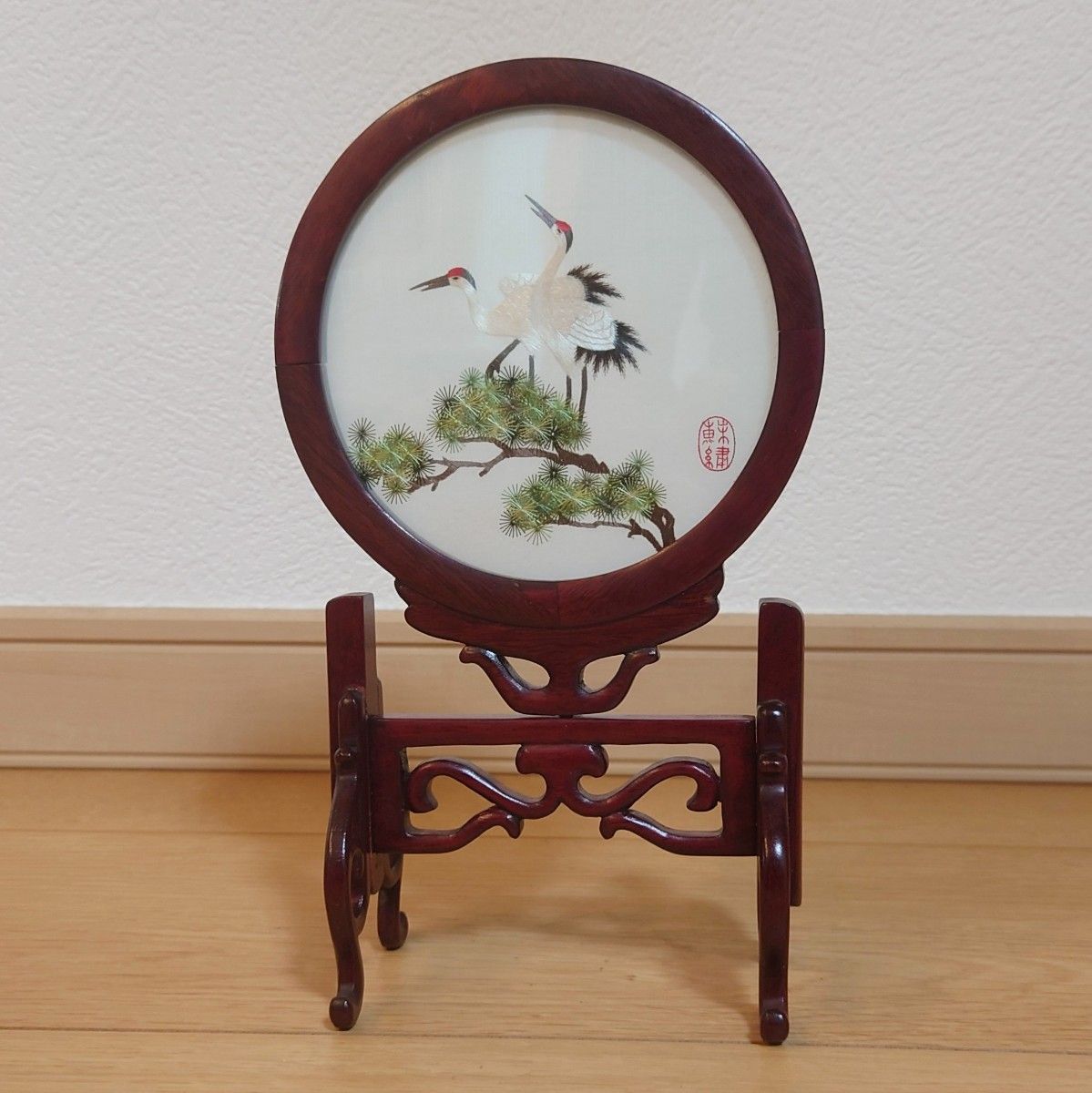 蘇州両面刺繍 中国刺繍 蘇州シルク 双鶴図柄 伝統工芸 蘇州刺繍 蘇州