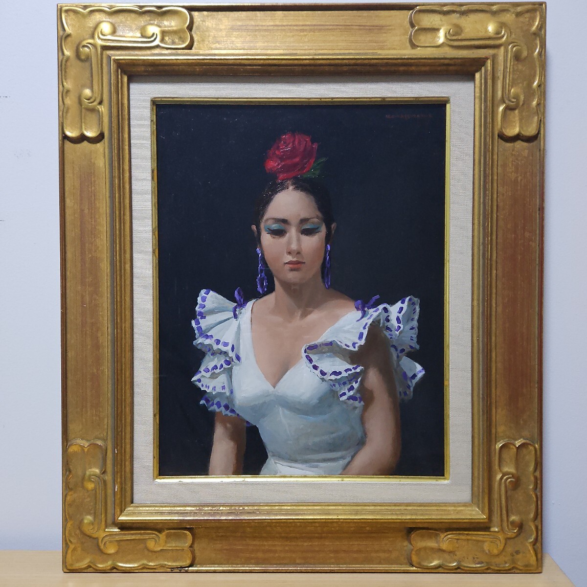 小松崎邦雄タイトル「背景の彼」油彩画サイン有り