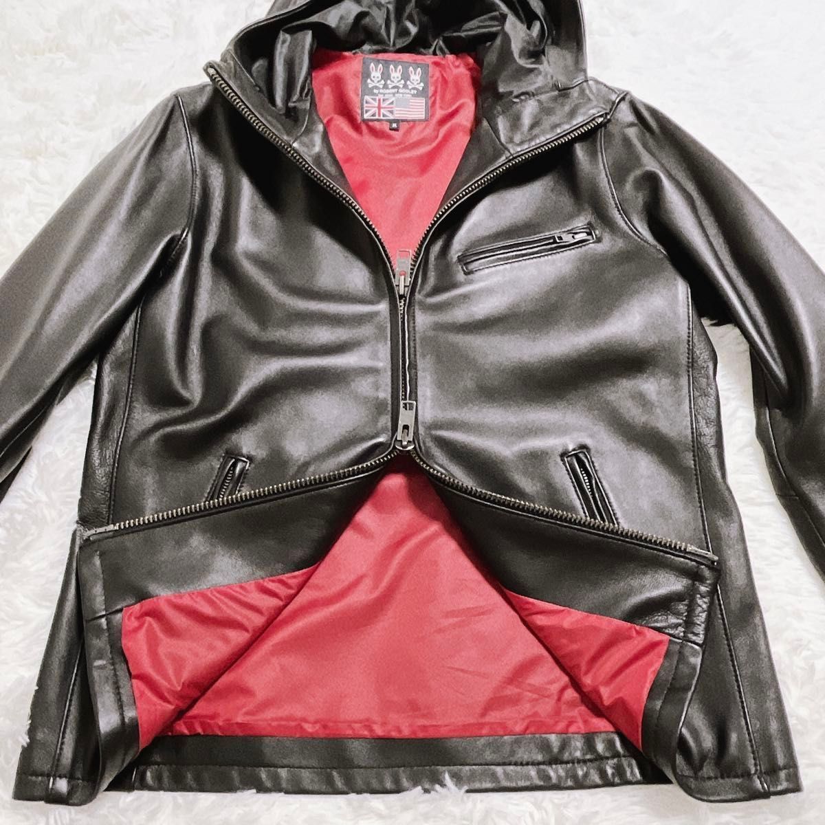 Psycho Bunny サイコバニー エンボスロゴ レザーパーカー 羊革