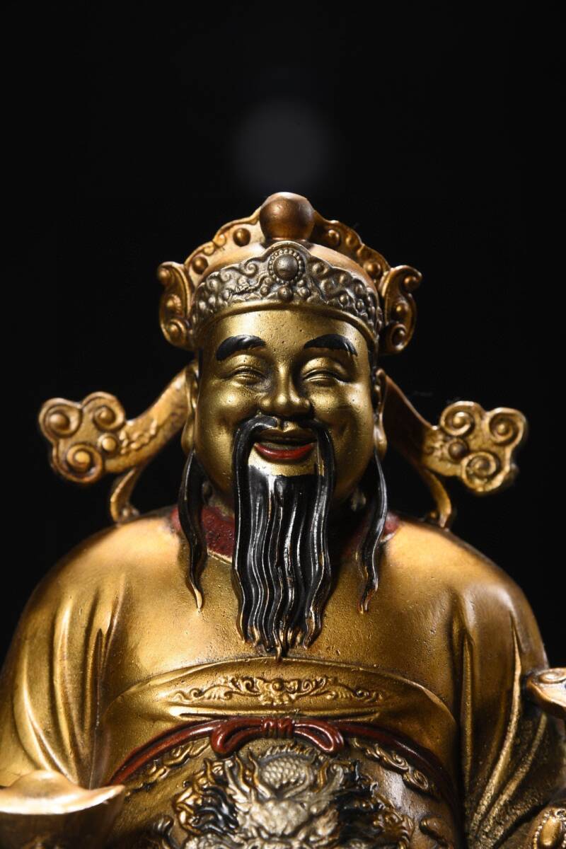 工場 蔵友旧蔵出 銅製 彩繪 描金 財神爺像 密宗密教 供養品 仏教美術品