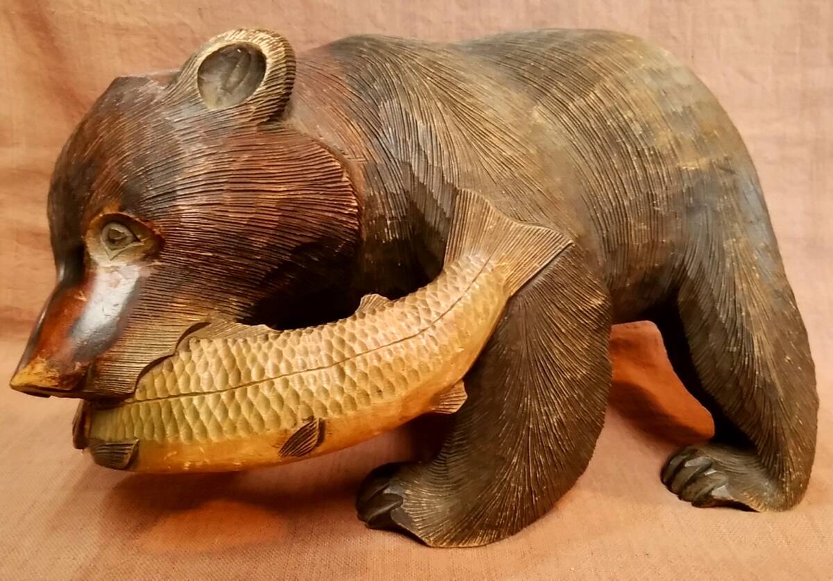 30×27 木彫 熊 壁掛け インテリア オブジェ 木彫り 彫刻 アンティーク