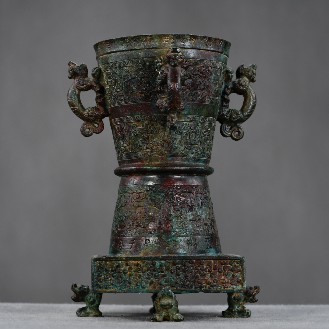 旧藏 中国戦国時代の青銅龍尊 青銅器 時代物 中國古美術 極細工