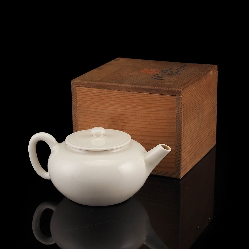 夢工房】帝室技芸員 三代 清風 与平 造 太白磁 茶注 煎茶 急須