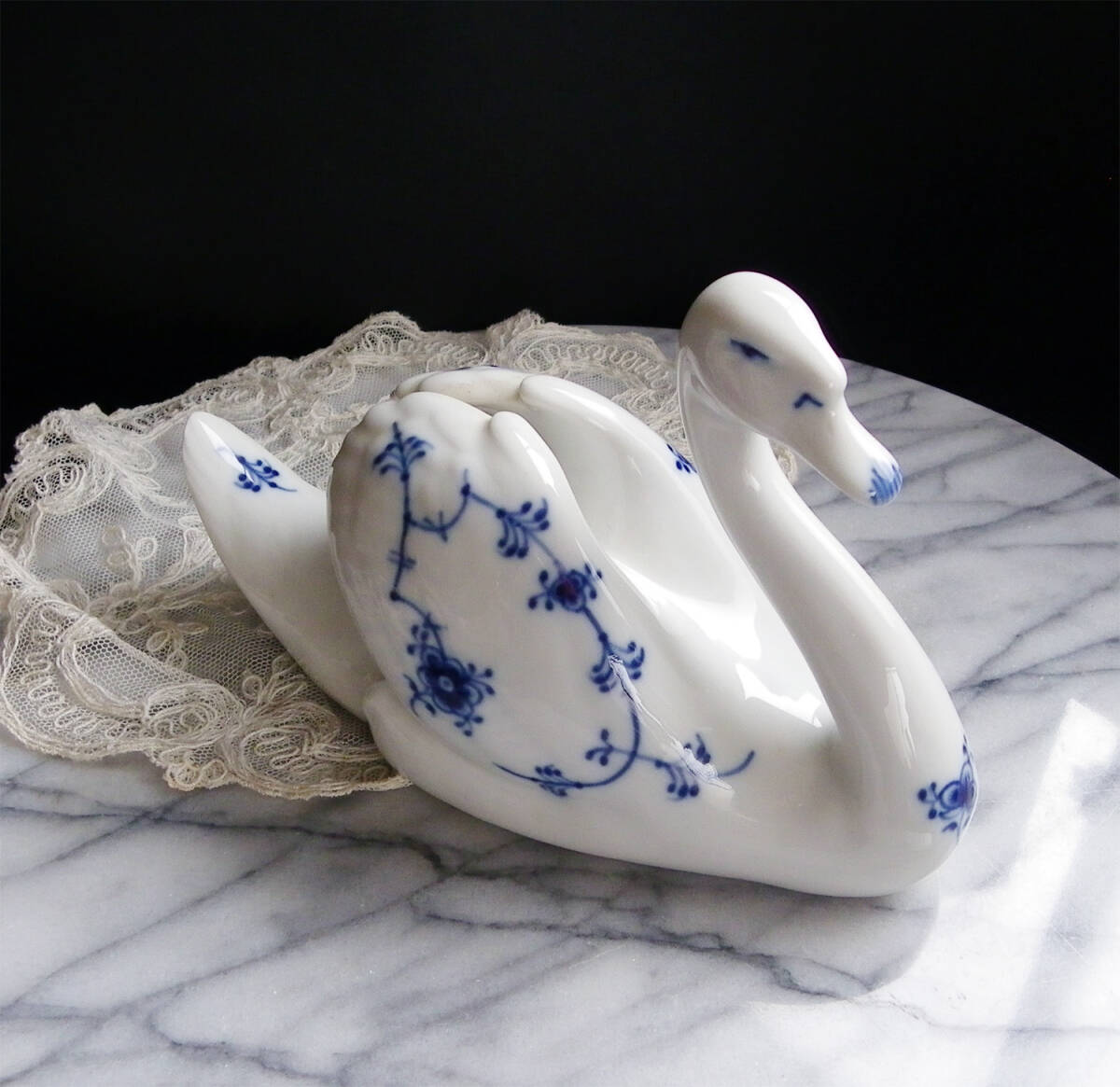 ロイヤルコペンハーゲン フィギュリン ブルーフルーテッド柄 スワン