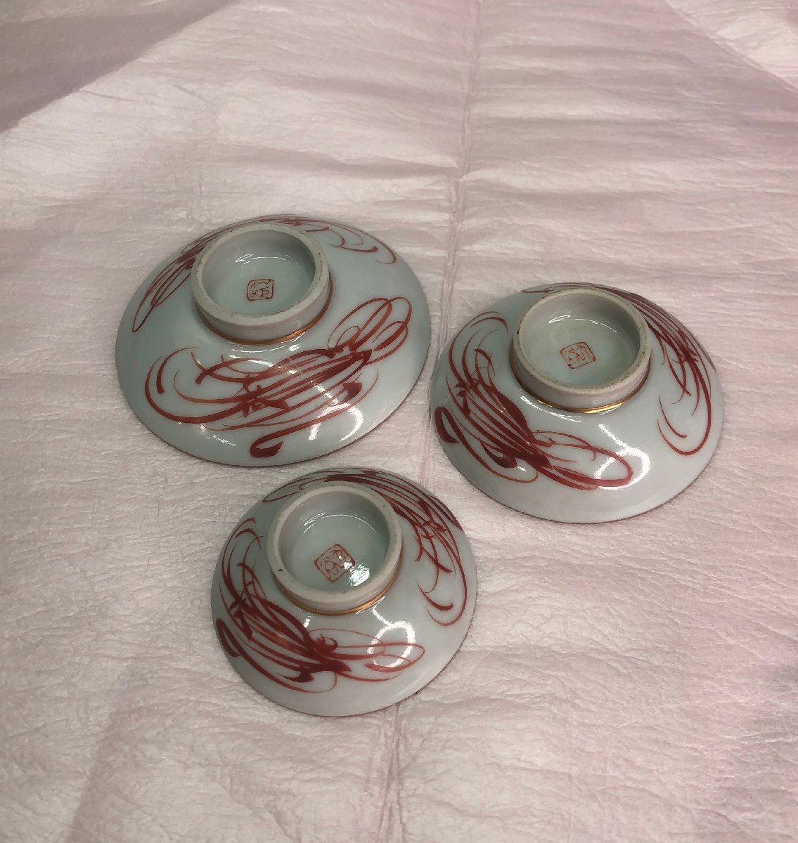 M$ 九谷焼 春画 盃三組セット 艶絵 骨董品 酒器 金彩 A2411-009