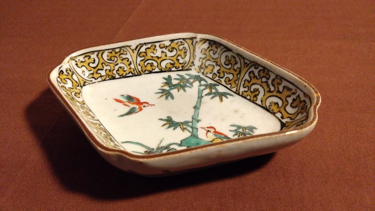 稀少 明治九谷の第一人者 松本佐平 松雲堂 五彩手流水草花文大皿