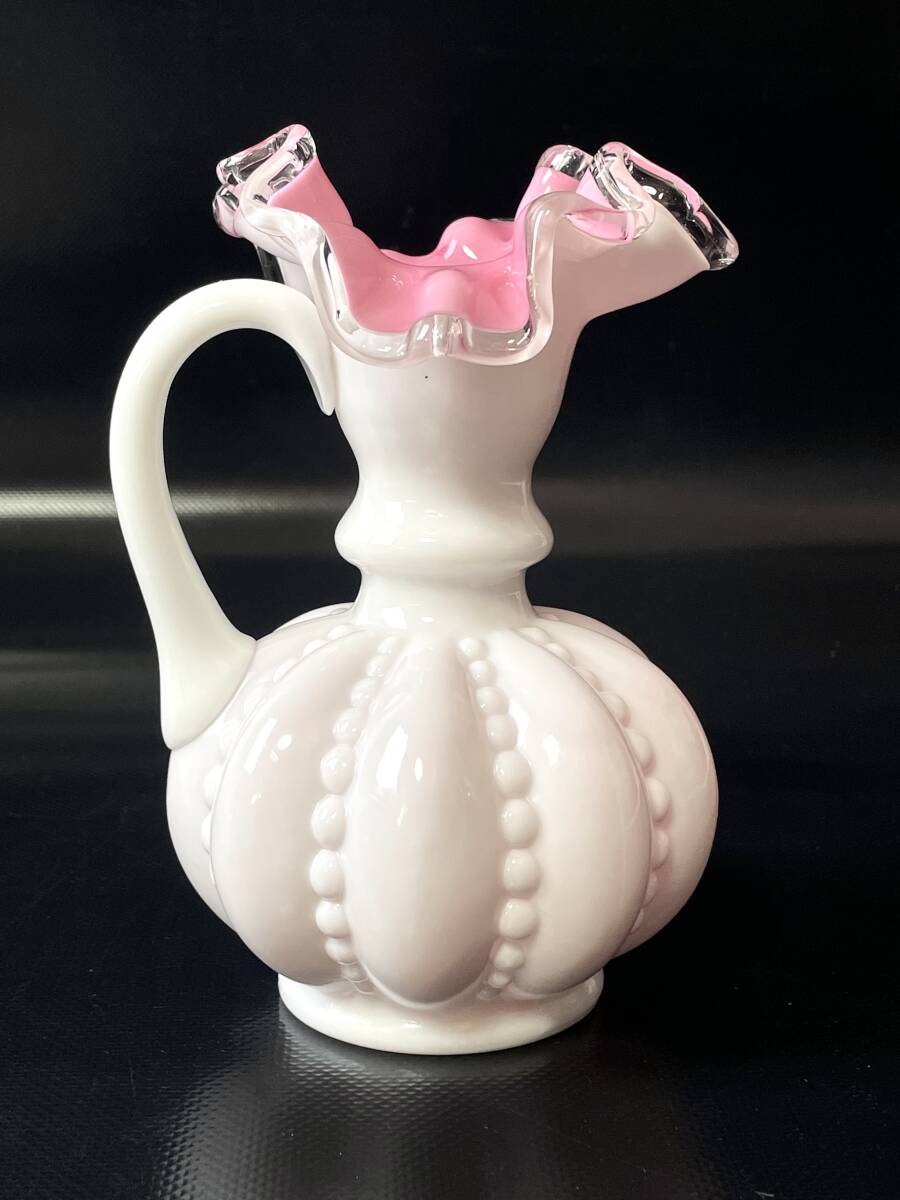 希少！フェントン ピンク色クレストバスケット アンティークfenton