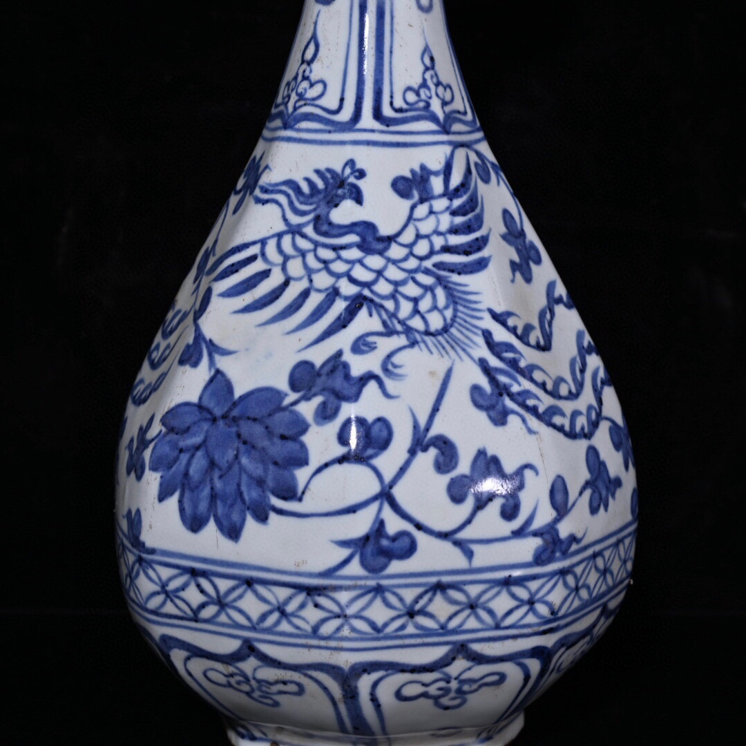 中国美術青花釉裏紅蓮花紋菱口盤56cm旧家蔵出(T518)