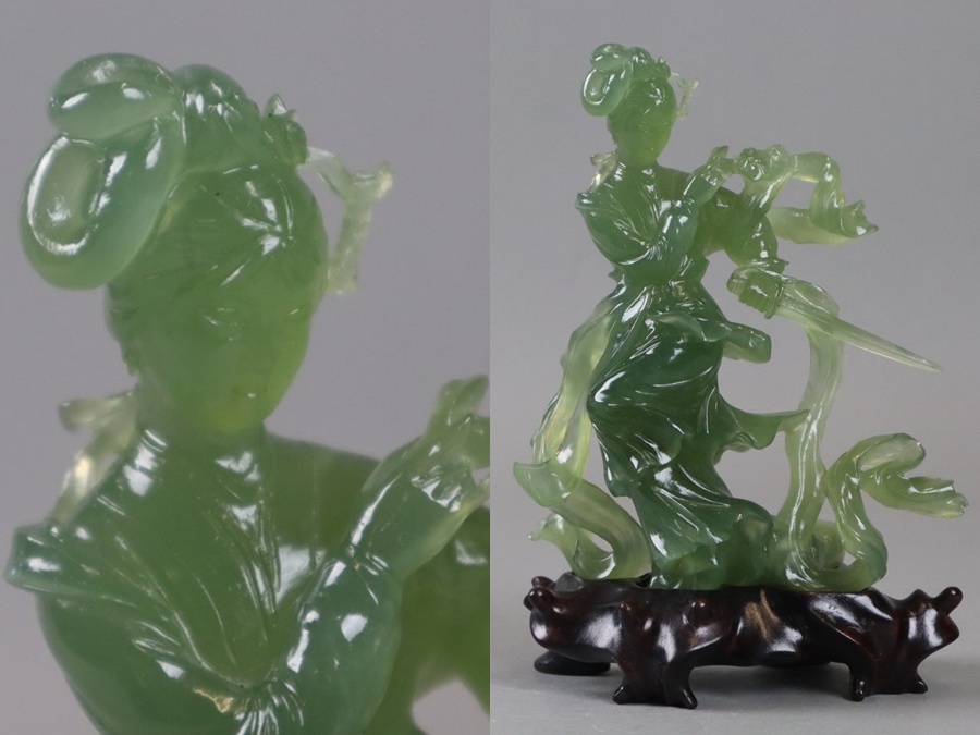 中国美術 翡翠彫刻 天女立像 高さ17.5㎝ 中央宝石研究所鑑別書 硬玉 箱