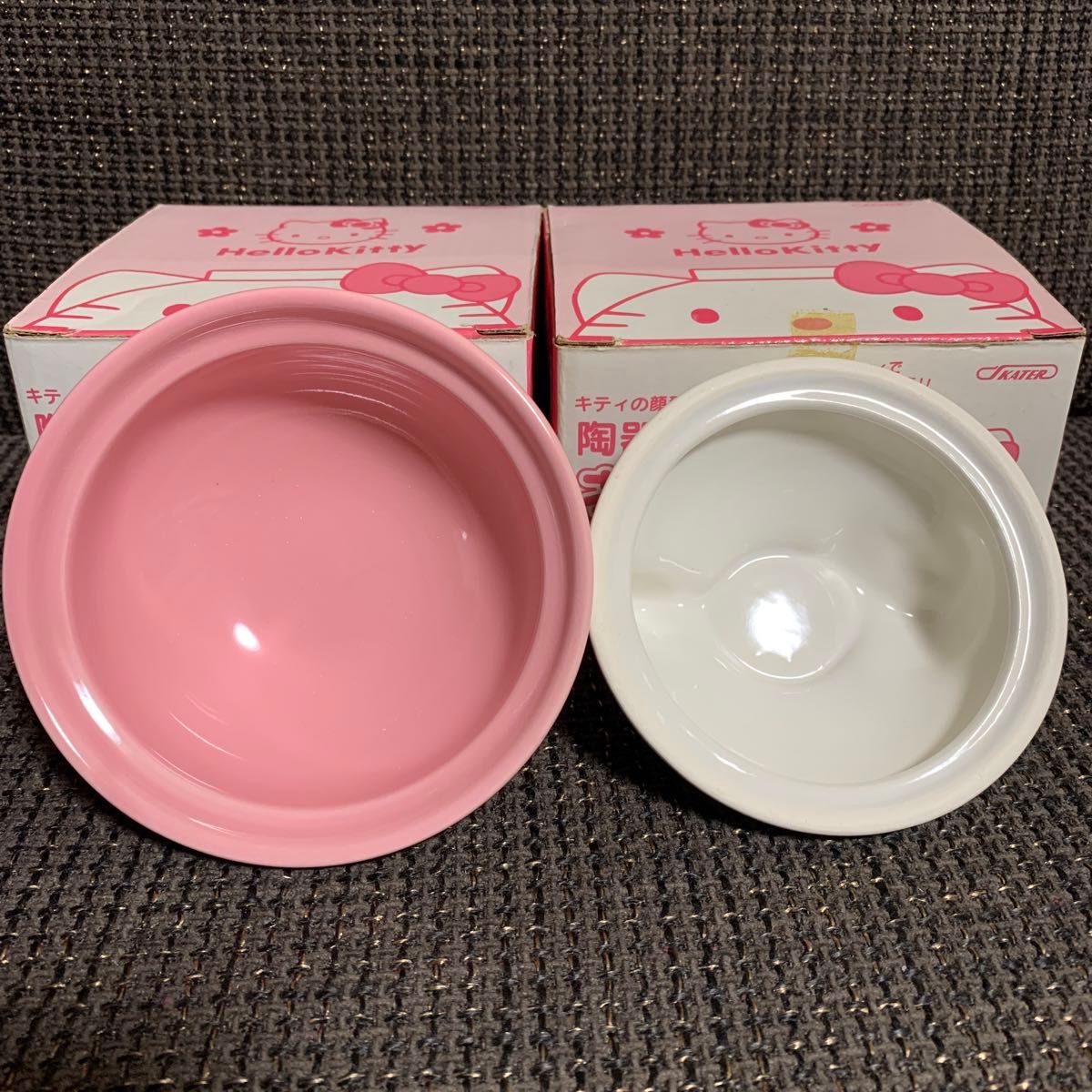 レア ハローキティ 顔型 フタ付き 陶器製 茶碗 2002年 ピンク レンジ
