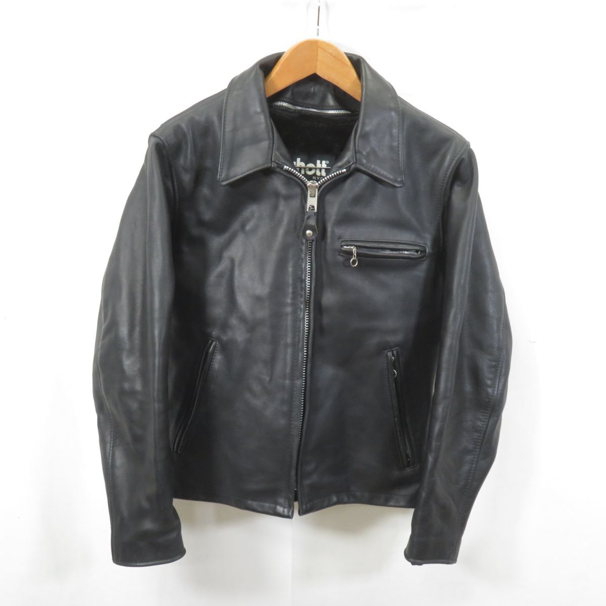 Schott 642 ライナー付き シングルライダースジャケット 36 黒 本革