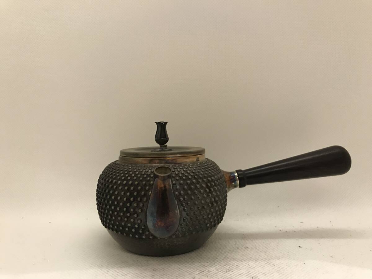 銀壺工房】純銀製 光南 霰打出 釜形急須 銀瓶 煎茶道具箱