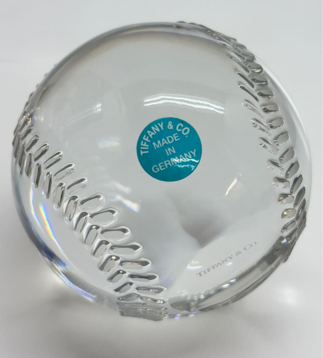 極美品】ティファニー クリスタル 野球ボール ペーパーウェイト 置物