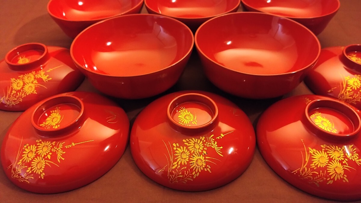 輪島塗 金蒔絵 蒔絵 沈金 華蝶の図 蓋椀 10客 輪島塗 漆器 金