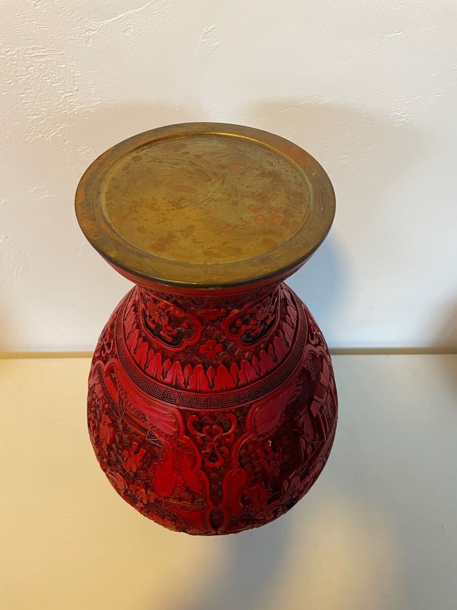 中国美術 堆朱 唐物 壺 彫刻 大型花器 花瓶 花入 時代物