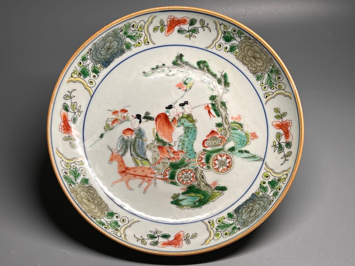 中国骨董 古美術 古磁 闘彩 手描き 観賞皿 大皿 大清康熙年製
