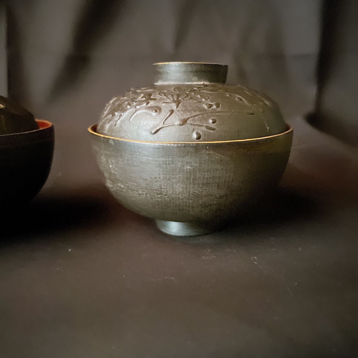 会津鉄錆塗り 古椀 梅文花鳥 松に船 山水 蒔絵 汁椀 富士 帆掛船 伝統