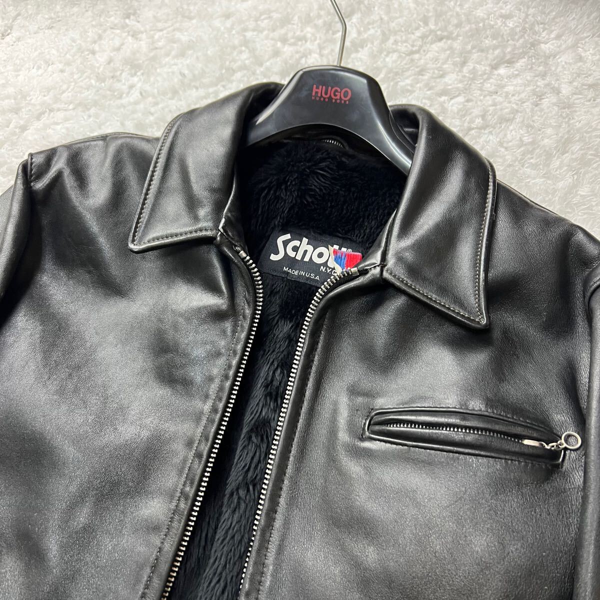 極美品ショット シングルライダース ライナー レザージャケット 42