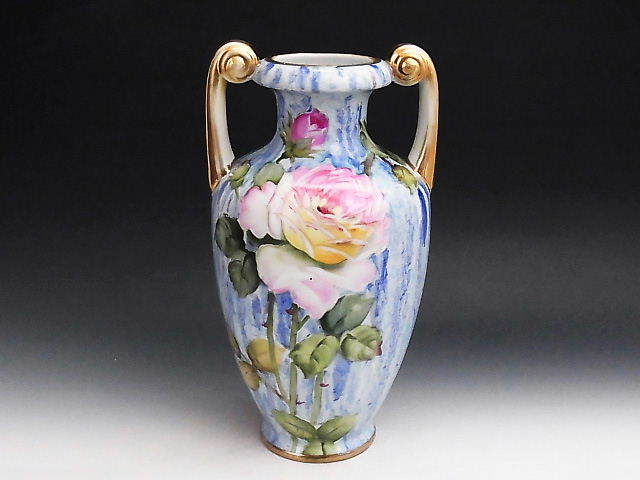 Noritake ノリタケ 花瓶 陶磁器 薔薇 青磁 グリーン シルバー オールド